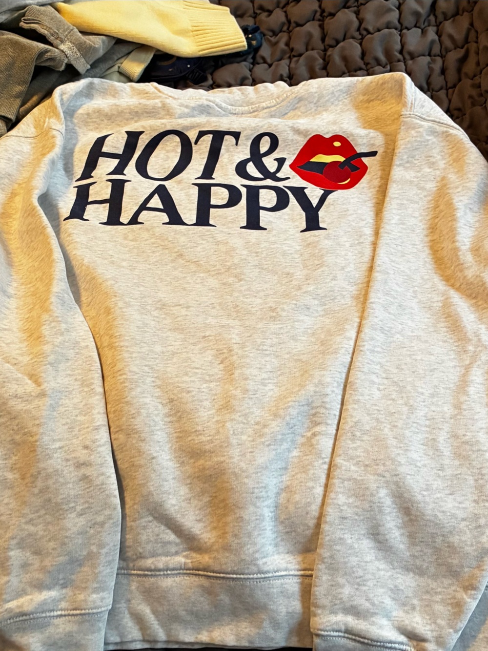 Summerhouses Kyle Cookes LOVERBOY HOT & HAPPY Graphic Sweatshirt with Lip Design